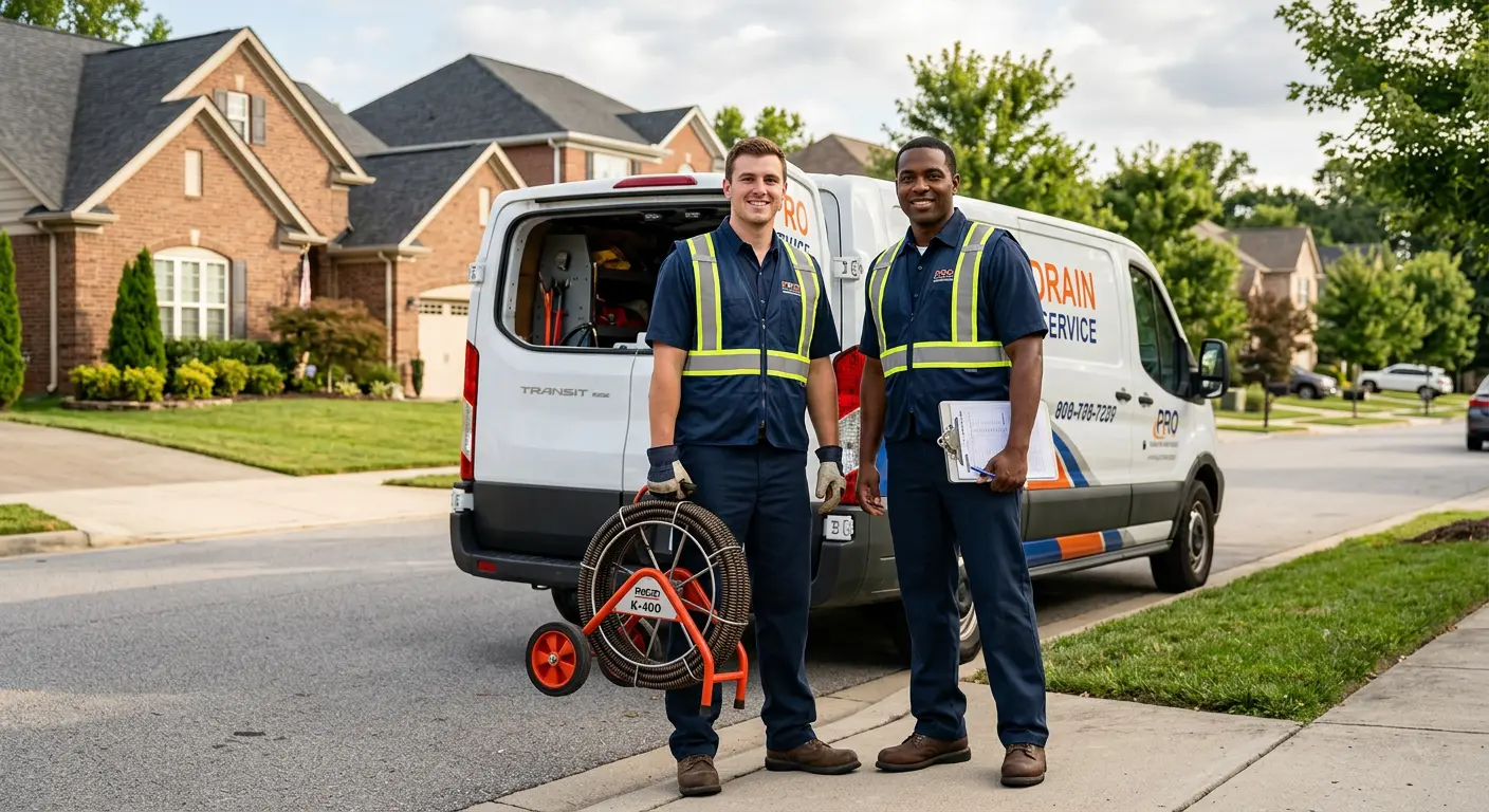 Sewer and drain service team with equipment ready for work in Happy Valley